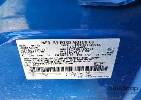 2025 Ford Maverick Xlt из США, поврежденный, VIN 3FTTW8H38SRB13156